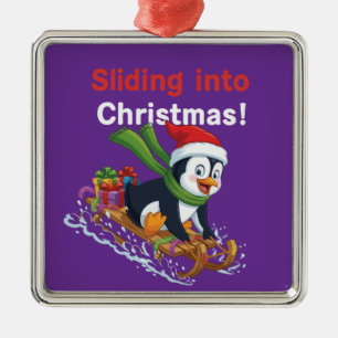 Lustiges Hineinrutschen in Weihnachten Süßer Pingu Ornament Aus Metall