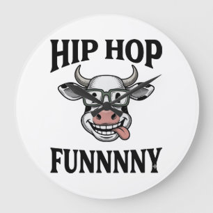 Lustiges Hip-Hop-Kuh Vintage-Gravur-Shirt-Design_1 Große Wanduhr