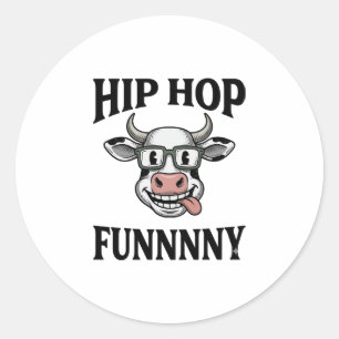 Lustiges Hip-Hop-Kuh Vintage-Gravur-Shirt-Design_1 Runder Aufkleber