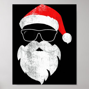 Lustiges Hipster-Weihnachtsmann-Gesicht mit Hut Ba Poster