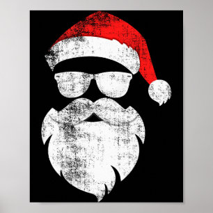 Lustiges Hipster-Weihnachtsmann-Gesicht mit Hut Ba Poster