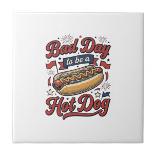 Lustiges Hot Dog Vintage Patriotisches Lebensmitte Fliese