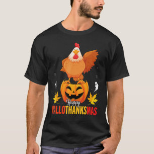 Lustiges Huhn auf Kürbis Happy Hallothanksmas T-Shirt