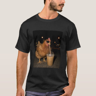 Lustiges Huhn Cool Chicken Mit Eistee-Farm-Geschen T-Shirt