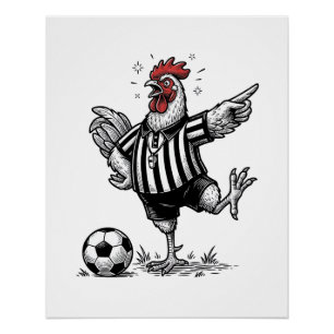Lustiges Huhn Fußball Vintage Gravur Shirt_1 Poster