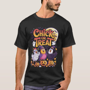 Lustiges Huhn Halloween Küken oder behandeln Fraue T-Shirt