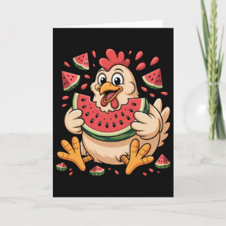 Lustiges Huhn isst Wassermelone Sommerfrucht Humor Karte