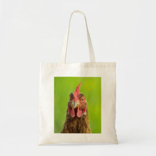 Lustiges Huhn-Porträt auf grüner Taschen-Tasche Tragetasche