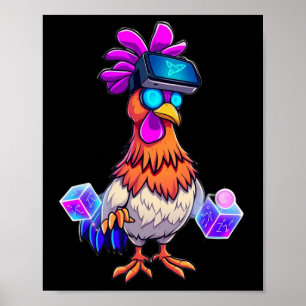 Lustiges Huhn Sungles Tier spielt Fangen Jungen Er Poster