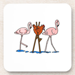 Lustiges Huhn und Flamingos Untersetzer