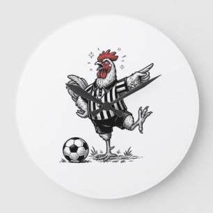 Lustiges Hühner-Fußball Vintage-Stich-Shirt_1 Große Wanduhr