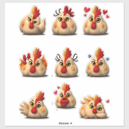 Lustiges Hühner-Sticker-Pack — Fetter Hahn Aufkleber (Blatt)