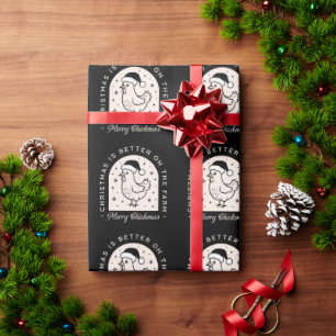 Lustiges Hühner-Weihnachten Bauernhof skurril schw Geschenkpapier