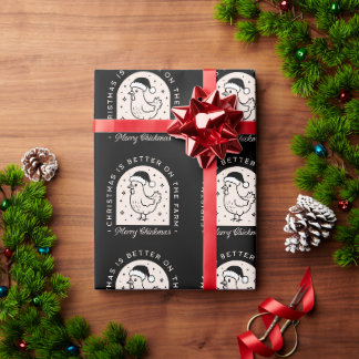 Lustiges Hühner-Weihnachten Bauernhof skurril schw Geschenkpapier