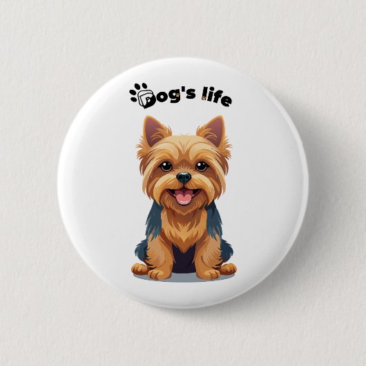 Lustiges Hundeleben Yorkshire Terrier Illustration Button (Vorderseite)