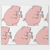 Lustiges hungriges Schwein hält Gabel und Messer Geschenkpapier (Flach)