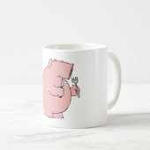 Lustiges hungriges Schwein hält Gabel und Messer Kaffeetasse (VorderseiteRechts)