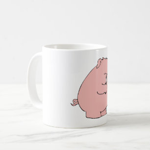 Lustiges hungriges Schwein hält Gabel und Messer Kaffeetasse