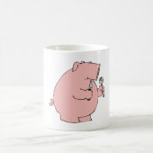 Lustiges hungriges Schwein hält Gabel und Messer Kaffeetasse (Mittel)