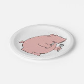 Lustiges hungriges Schwein hält Gabel und Messer Pappteller (Schrägansicht)