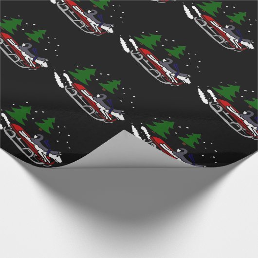Lustiges Husky-Hundereiten auf Schlitten Geschenkpapier (Ecke)