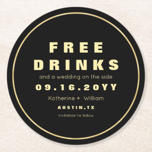 Lustiges Imitat-Goldfreie Getränke Save the Date Runder Pappuntersetzer