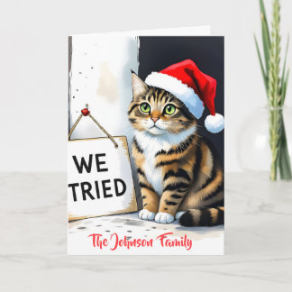 Lustiges individuelles Familien-Wasserfarben-Katze Karte
