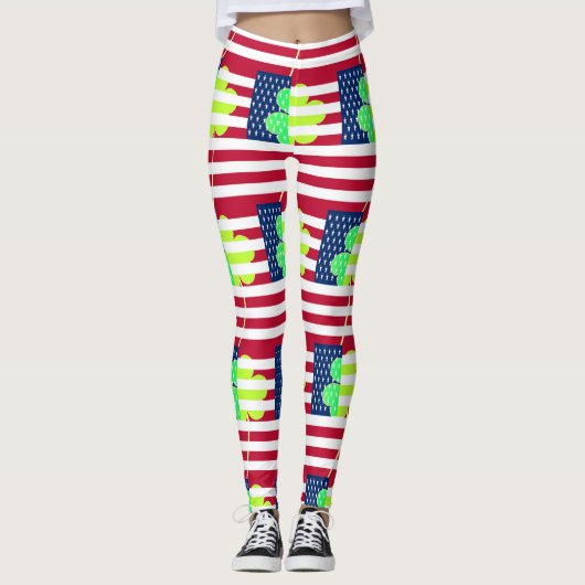 Lustiges irisches Kleeblatt-amerikanische Flagge Leggings (Vorderseite)