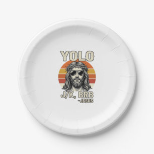 Lustiges Jesus Vintage-Sonnenuntergang-Gravur-Zita Pappteller