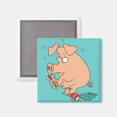 lustiges Junk-Futter gestopftes Schwein mit Bauchs Magnet (Vorderseite/Rückseite)