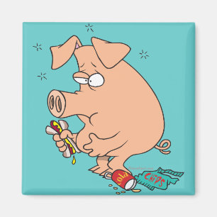 lustiges Junk-Futter gestopftes Schwein mit Bauchs Magnet