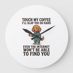 Lustiges Kaffee-Hund Vintage-Gravur-Shirt-Design_1 Große Wanduhr