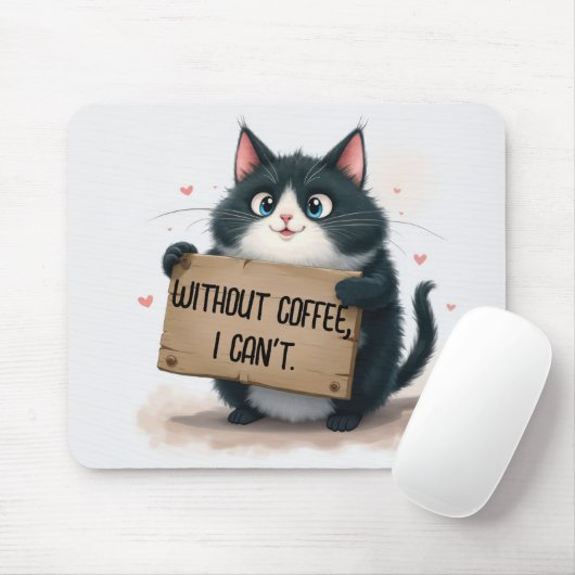 Lustiges Kaffeemotto mit Cartoon-Katze Mousepad (Mit Mouse)