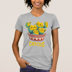 Lustiges Kaktus-Katzen-T-Shirt für Frauen in Grau T-Shirt