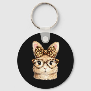 Lustiges Kaninchengesicht Brille Bandana Leopard K Schlüsselanhänger
