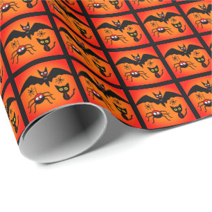 Lustiges Katze Fledermaus Spinne Muster Geschenkpapier