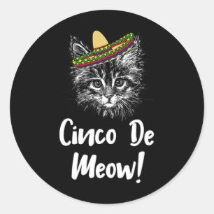 Lustiges Katze Kätzchen Miauw Cinco De Mayo T-Shir Runder Aufkleber