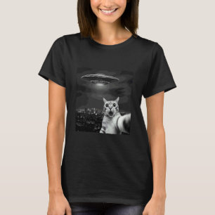 Lustiges Katze Selfie UFO-Shirt Alien Invasion Sci T-Shirt