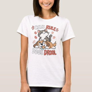 Lustiges Katzen-Cartoon Katzen vs Hund Humor Süße T-Shirt
