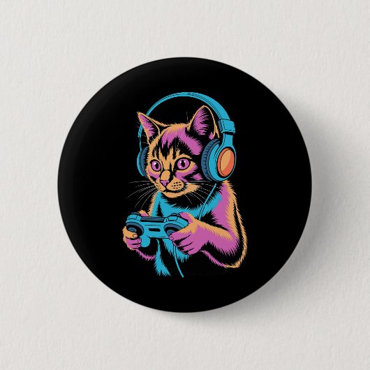 Lustiges Katzen-Gaming-Video Gamer-Katze Button (Vorderseite)