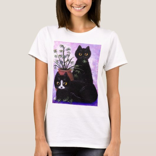 Lustiges Katzen-Kunst-Schwarz-Smoking Creationarts T-Shirt (Vorderseite)