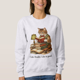 Lustiges Katzen-Lesebuch-Sweatshirt – Retro-Design Sweatshirt