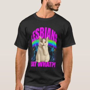 Lustiges Katzen-Meme-T-Shirt Lesben essen, was Gay T-Shirt