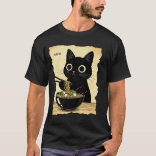 Lustiges Katzen-Ramen-Grafik-T-Shirt japanisches K T-Shirt
