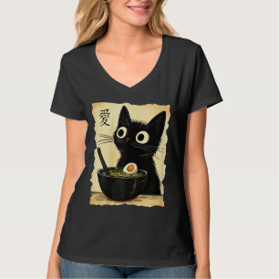 Lustiges Katzen-Ramen-Grafik-T-Shirt japanisches K T-Shirt