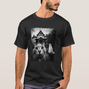 Lustiges Katzen-Selfie-Geister-Halloween-Haus-Foto T-Shirt