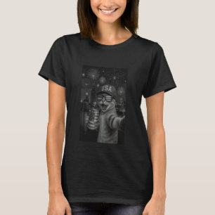 Lustiges Katzen-Selfie mit Alien UFO Chicago 4. Ju T-Shirt