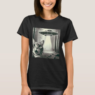 Lustiges Katzen-Selfie mit Alien-UFO-Grafik Männer T-Shirt