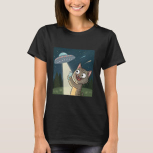 Lustiges Katzen-Selfie mit Alien-UFO-Kunst-Grafik- T-Shirt