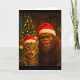 Lustiges Katzen-Selfie mit Bigfoot-Weihnachten Sas Karte